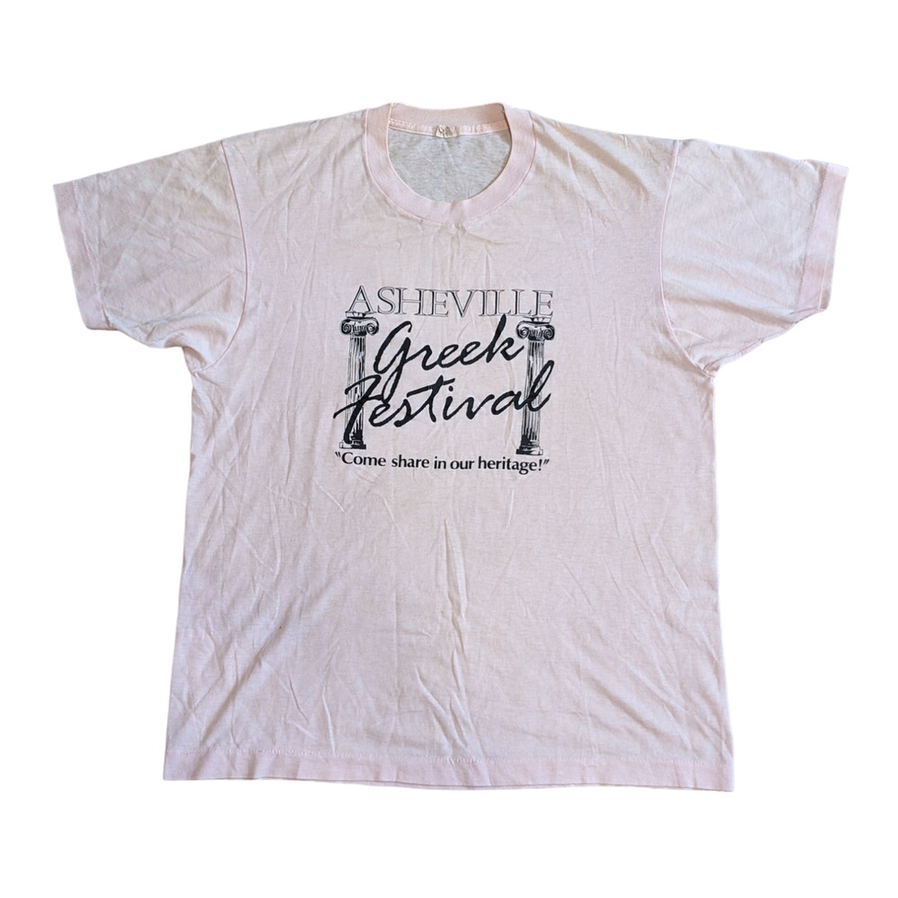 Vintage Single Stitch‎ T Shirt Asheville Greek Festival Light Pink Worn Size L